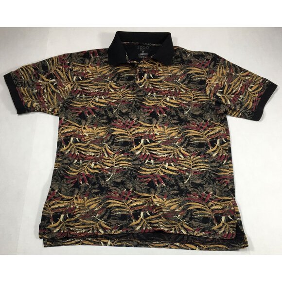 Izod Golf Polo Shirt Men's M 100% Cotton Tropical Leaf Print Short Sleeve - Picture 1 of 6